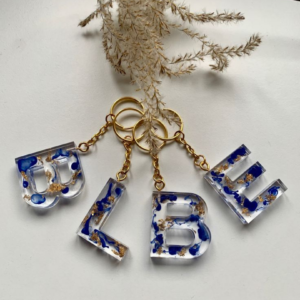 Personalized Blue & Gold Flake Resin Letter Keychain