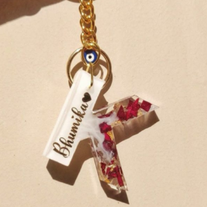 Personalized Resin Letter Keychain with Evil Eye