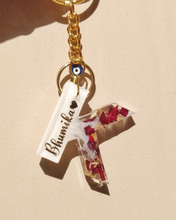 Personalized Resin Letter Keychain with Evil Eye