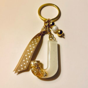 Personalized White & Gold Resin Letter Keychain