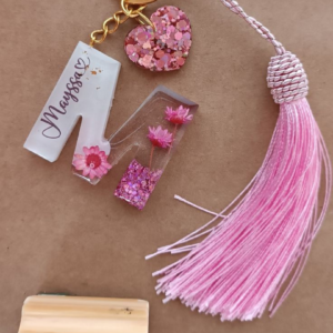 Personalized Floral Resin Letter Keychain