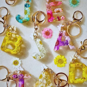 Personalized Floral Resin Letter Keychain | Vibrant Flower