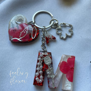 Personalized Red Floral Resin Letter Keychain