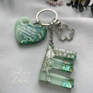 Personalized Green Resin Letter Keychain