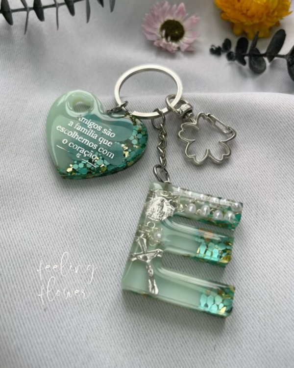 Personalized Green Resin Letter Keychain